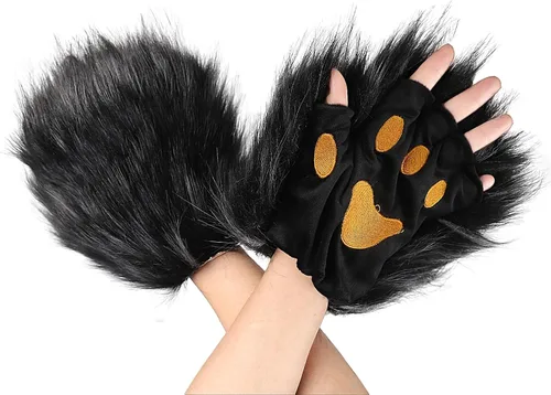 Miniatura 63 de Guantes de garra para disfraz de Halloween, medio dedo, lobo, oso, gato, guantes, guantes de piel sintética para mascarada, cosplay, utilería de mano