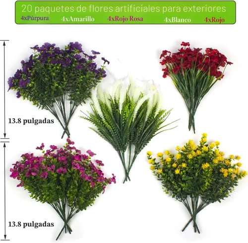 Miniatura 2 de Flores artificiales realistas para exteriores, resistentes a los rayos UV, paquete de 20 plantas colgantes falsas resistentes a la intemperie y a