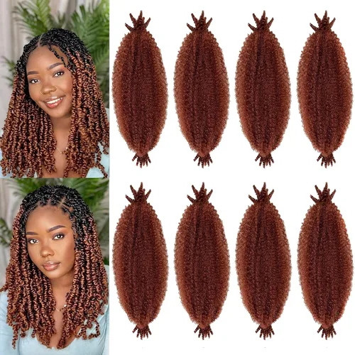 Miniatura 9 de Trenzas de pelo rizado anudadas a crochet estilo afro Marley, 12 pulgadas, pelo pre-separado y trenzado en resorte, trenzas de pelo afro rizado y 4#