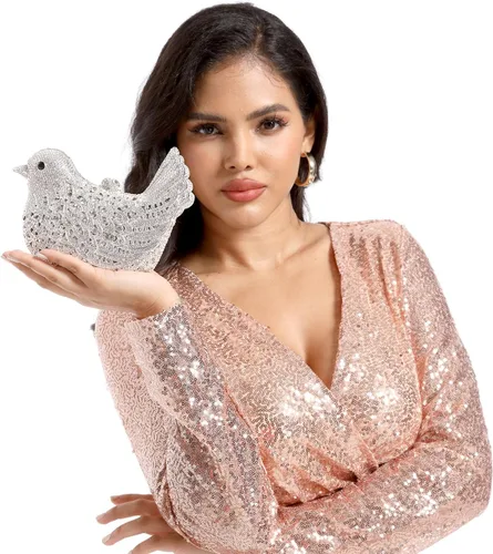 Miniatura 3 de Boutique De FGG Monederos de mano de cristal para mujer, elegante bolso de noche con diamantes de imitación, paloma de graduación, bolso de mano