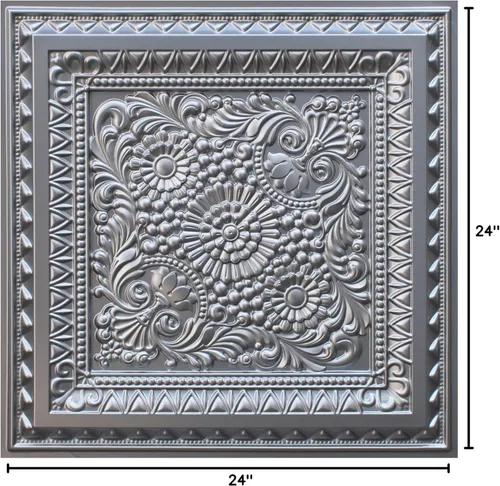 Miniatura 7 de Dundee Deco Panel decorativo de techo decorativo 3D de PVC con diseño floral de plata, 2 pies x 2 pies (23.6 in x 23.6 in), 4 pies cuadrados cada uno
