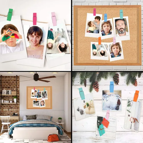 Miniatura 2 de 50 clips de empuje para pulgar, bonitos clips de madera coloridos para la ropa, para tablero de corcho, chinchetas para niños para tablón de Con