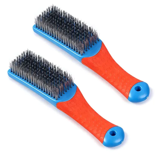 Miniatura 7 de 1 cepillo de acero azul de acero resistente al carbono y alambre de acero inoxidable Scratch Brush con mango ergonómico de goma