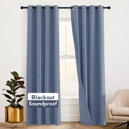 Miniatura 43 de RYB HOME 3 en 1 insonorizadas - oscurecedoras - cortinas de lino con aislamiento, cortinas de ahorro de energía con bloqueo de ruido para Lino blanco