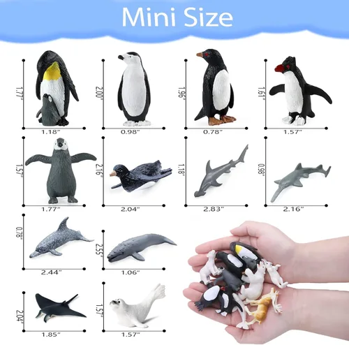 Miniatura 2 de SIENON Paquete de 26 figuras de animales polares, mini criaturas marinas árticas antárticas de plástico, pingüino, oso polar, morsa, búho nevado