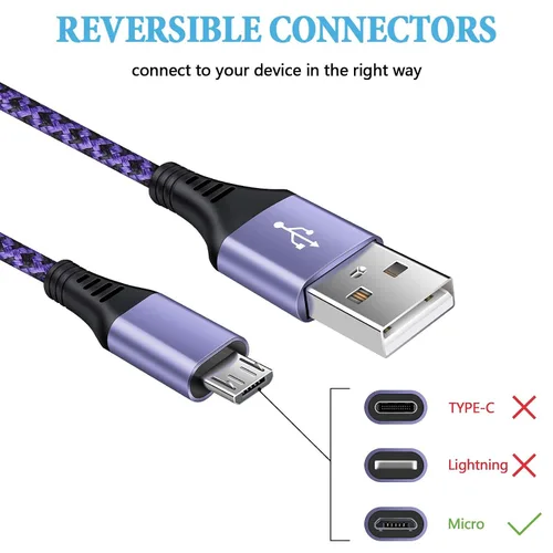 Miniatura 5 de Cable Micro USB, [4 unidades/3 pies] Cable de carga USB para Android macho a micro B, cable de datos de alta velocidad de carga Nylon trenzado