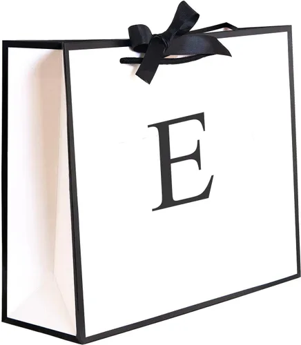 Miniatura 28 de QLSKO - Bolsa de regalo inicial con lazo de cinta, bolsa de papel horizontal personalizada, bolsa de regalo con monograma para cumpleaños