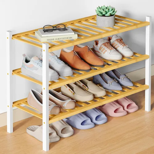 Miniatura 25 de Smiry Zapatero de bambú para clóset, organizador de zapatos apilable de 4 niveles largo de madera, estante de almacenamiento de zapatos Negro