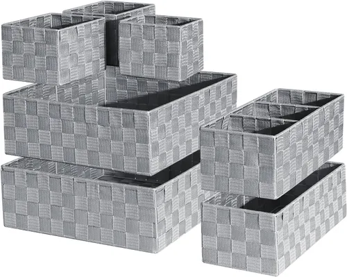 Miniatura 9 de Organizador de cajones, cestas de cubo para estantes de almacenamiento, canasta tejida pequeña hecha a mano, contenedores de almacenamiento poco