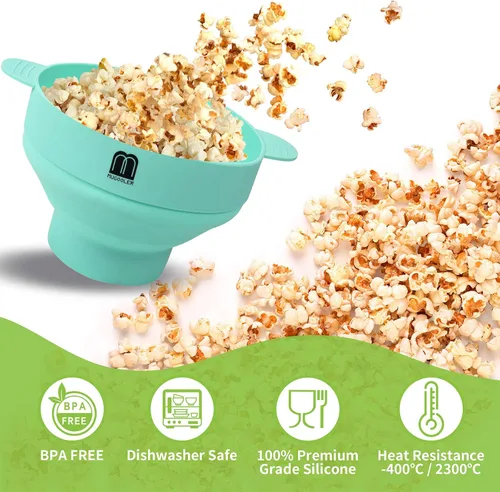 Miniatura 2 de MMUGOOLER - Máquina de palomitas de maíz de silicona original para microondas, cuenco plegable con tapa, sin BPA y apto para lavavajillas, rápido
