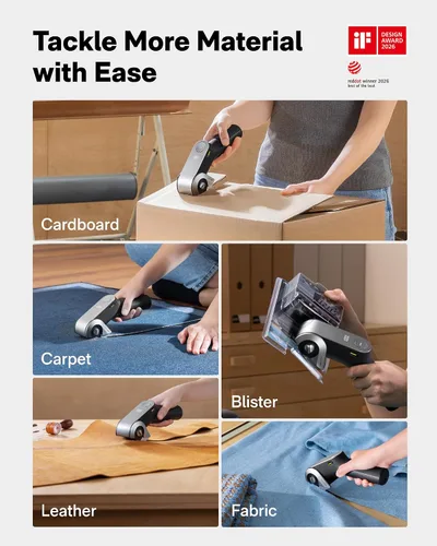 Miniatura 8 de HOTO EdgeFlow - Tijeras eléctricas inalámbricas, hoja de titanio autoafilable, cortador de cartón eléctrico de pantalla inteligente, modo de impulso