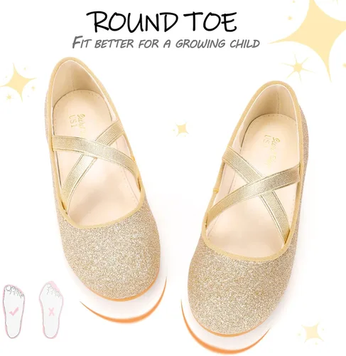 Miniatura 4 de MEJORMEN Zapatos de vestir con purpurina para niñas, zapatos planos de ballet Mary Jane, zapatos de bailarina, boda, uniforme escolar, zapatos