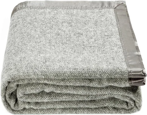 Spencer & Whitney Mantas de cama - Manta de lana en espiga, gris, tamaño Queen