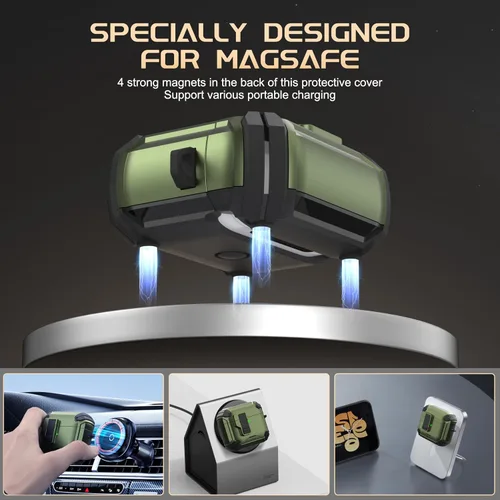 Miniatura 4 de Maxjoy Funda protectora para AirPods 4 2024, funda protectora para AirPods de 4ª generación con bloqueo automático, compatible con MagSafe, Verde