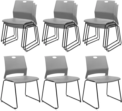 Miniatura 13 de KLASIKA Silla apilable para sala de espera, silla de oficina apilable con soporte lumbar ergonómico y patas de metal, sillas de escritorio
