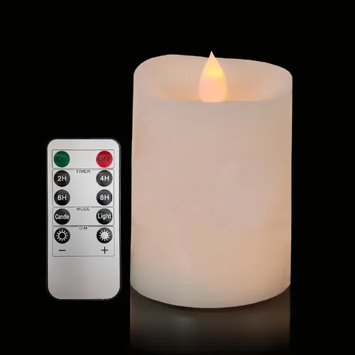 Miniatura 10 de Juego de 2 Velas sin llama parpadeantes de 3x3 pulgadas, cera real LED, pilas de 600 horas, velas con temporizador y control remoto, para bodas