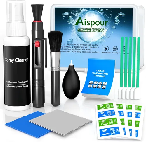 Kit de limpieza de lentes de cámara Aispour, Kit de limpieza de cámara 10-en-1, Limpiador de lentes de cámara y accesorios de cámara, incluye kit de