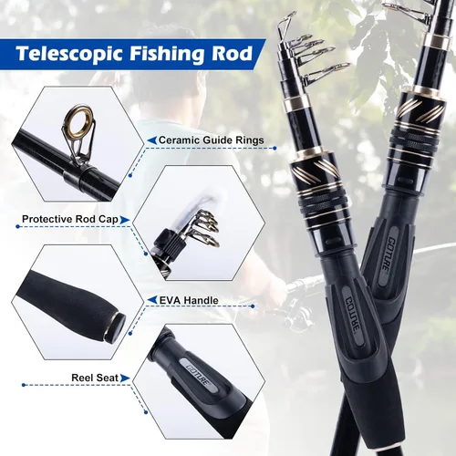 Miniatura 2 de Goture Combo de Caña de Pescar y Carrete - Caña de Pescar Telescópica de Fibra de Carbono - Carrete Giratorio con 9+1 Rodamientos Blindados de Acero