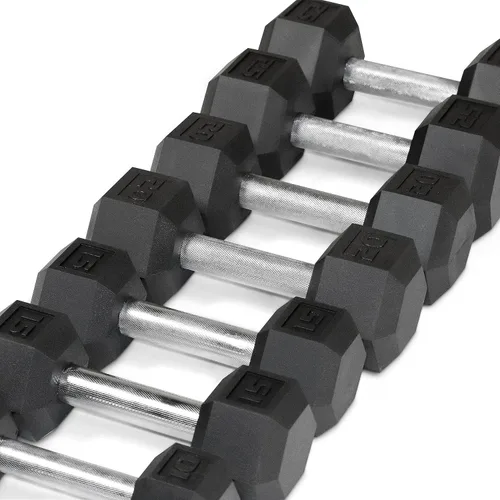 Miniatura 2 de WF Athletic Supply - Juego de mancuernas hexagonales con revestimiento de goma y peso de 5 a 25 libras, incluye un soporte de almacenamiento