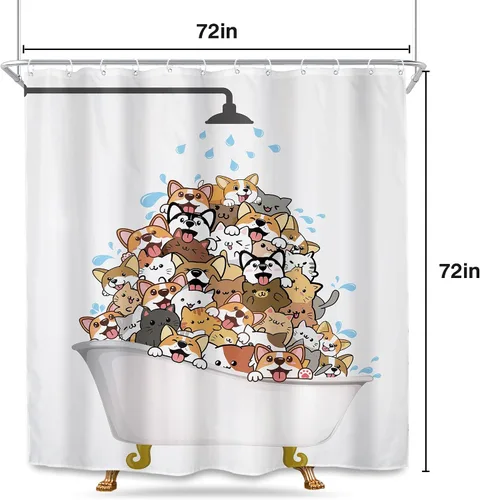 Miniatura 6 de SVBright Divertida cortina de ducha con diseño de perro para niños, diseño de corgi con dibujos animados, 72 pulgadas de ancho x 72 pulgadas