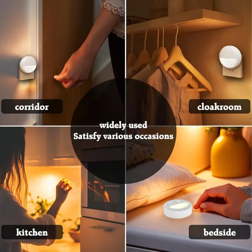 Miniatura 2 de VAVOFO Luz nocturna LED con sensor automático, paquete de 4, 2900-3200K blanco cálido, diseño de cara sonriente, lámpara de noche de pared