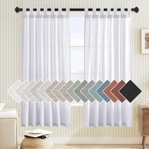 Miniatura 45 de H.VERSAILTEX Cortinas aireadas mezcladas de lino natural con pestaña superior para sala de estar, decoración del hogar, material suave y rico que