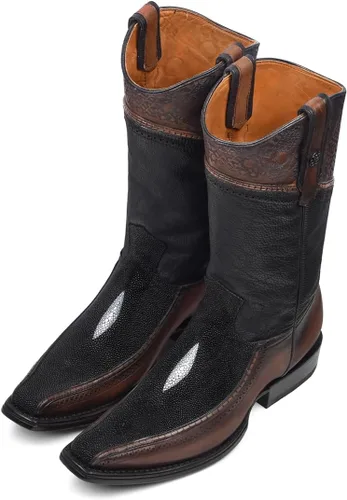 Miniatura 7 de Cuadra Bota vaquera para hombre en cuero genuino Stingray Negro