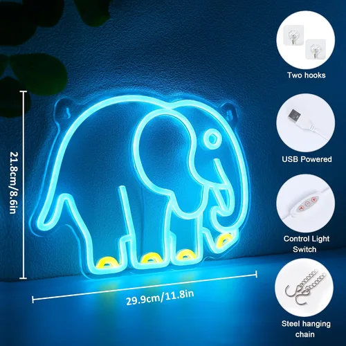 Miniatura 4 de YuanDian Letrero de neón de elefante, luces de neón de animales para dormitorio, sala de estar, decoración de pared, regalos de fiesta de cumpleaños