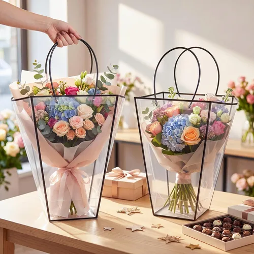 Miniatura 7 de Yexiya 12 bolsas florales grandes transparentes para ramo de flores a granel con asa transparente para regalo de boda, regalo de boda, regalo