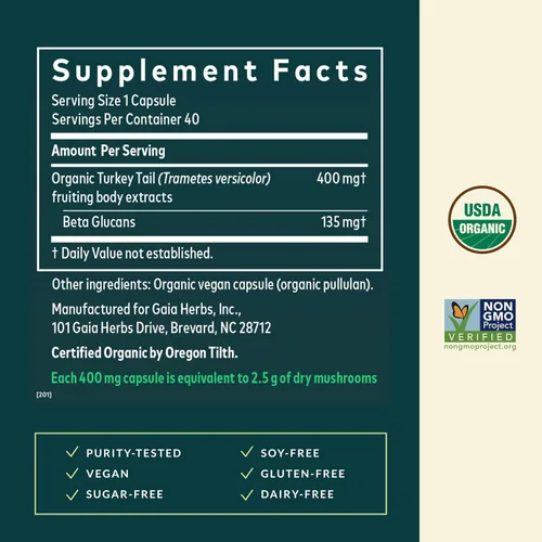 Miniatura 3 de Gaia Herbs Hongo de cola de pavo – Suplemento tradicional de apoyo inmunológico y salud hepática* – con extracto corporal fructífero orgánico