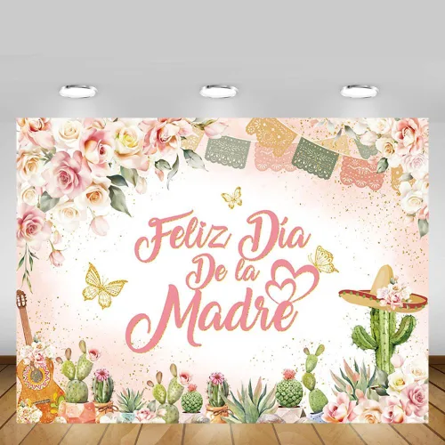 MEHOFOND Fondo de feliz día de la madre, decoración mexicana para el Día de la Madre, fondo floral rosa para cabina de fotos, cartel de fiesta de