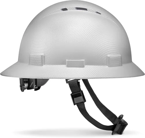 Casco de construcción OSHA de ala completa con diseño camuflaje ventilado de acabado mate, suspensión de 6 puntos Fibra de carbono gris claro