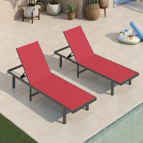 Miniatura 16 de Sillas de Descanso para Piscina, Tumbona al Aire Libre con Ruedas y Reclinable de 5 Posiciones -Fácil de Mover- Silla de Descanso de Aluminio