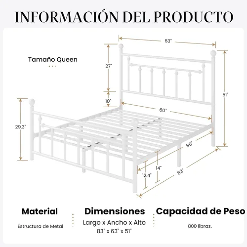 Miniatura 2 de SHA CERLIN Marco de cama de plataforma de metal tamaño Queen de 14''/Cabecera y pie de cama victorianos/Base de colchón de listones de acero