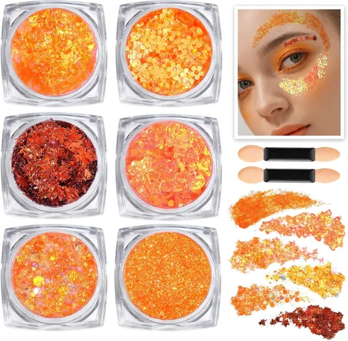 Miniatura 8 de Teenitor Purpurina para Cara y Cuerpo - Azul, Gel de Purpurina para Cabello, 6 Formas Purpurina de Maquillaje Festival para Cara, Cabello y Cuerpo