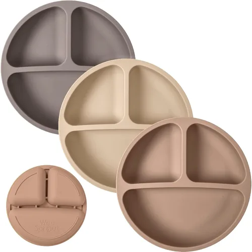 Miniatura 9 de WeeSprout Platos de silicona para bebés y niños pequeños (paquete de 3) platos 100% de grado alimenticio para autoalimentarse, diseño dividido