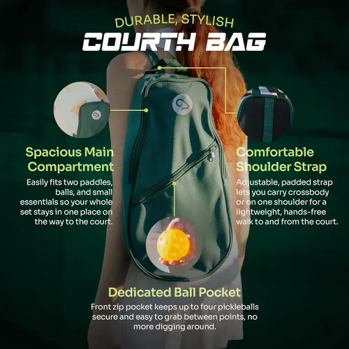 Miniatura 5 de Juego de 2 palas de pickleball Goat, incluye 4 bolas para interiores y exteriores y bolsa de viaje, juego de raquetas de pickleball de fibra de Verde