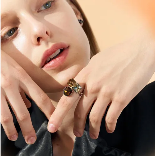 Miniatura 4 de Anillo abierto ajustable de cristal geométrico para mujeres y niñas, bisel apilable redondo, corte princesa, cubo CZ Art Déco, ajuste cómodo, moda