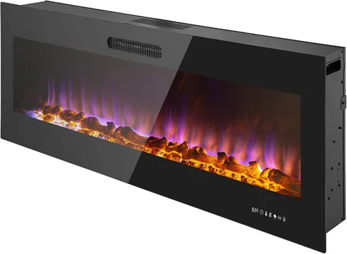 Miniatura 17 de Prominence Home Chimenea eléctrica de diseño delgado LED y chimenea montada en la pared con calentador de 1500 W, opciones de troncos y brasas