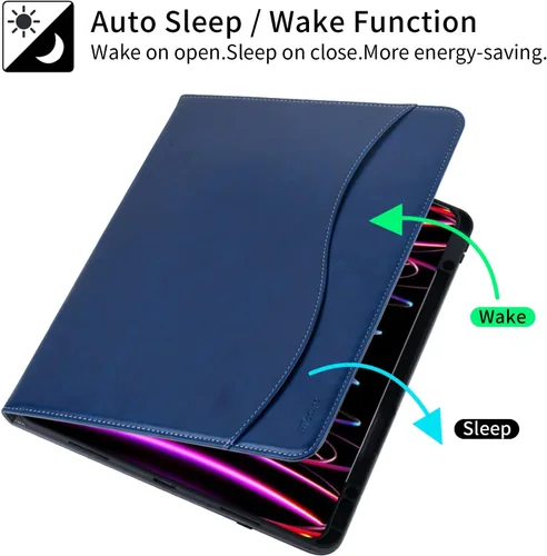Miniatura 6 de HFcoupe Stitch - Funda para iPad Air 13 2026 M4 / 2025 M3 / 2024 M2, iPad Pro 12.9 6ª 5ª 4ª 3ª generación, soporte para lápices, soporte Azul marino