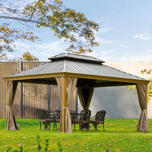 Miniatura 34 de Domi - Cenador para exteriores de 10 x 12 pies, kiosco de techo rígido con marco de aluminio, cenador de pabellón resistente para patio, terraza