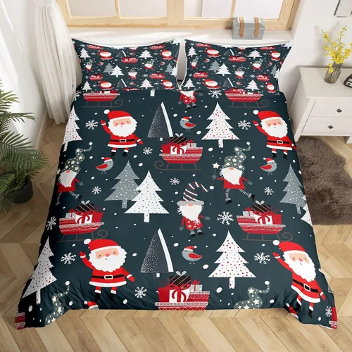Miniatura 41 de Juego de ropa de cama de 3 piezas con diseño de muñeco de nieve, funda de edredón con temática de invierno, funda de edredón con temática de Feliz