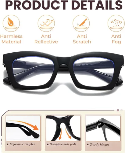 Miniatura 5 de Hubeye Lentes de lectura estilo Oprah para mujeres, gafas de lectura estilo stylis con bloqueo de luz azul y bisagra de resorte