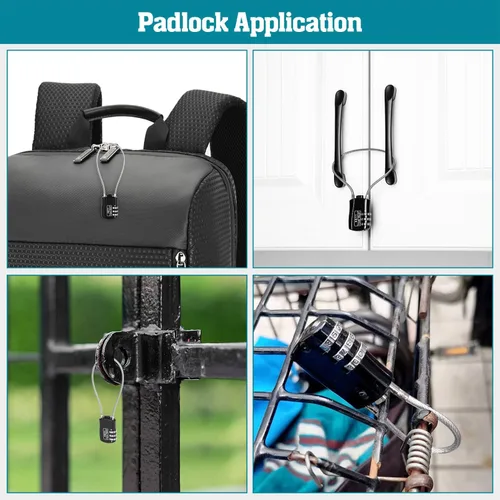 Miniatura 7 de Cerradura de cable de cuerda de alambre de aleación de zinc con código reiniciable: casco, equipaje, esquí, snowboard, bicicletas, cochecito