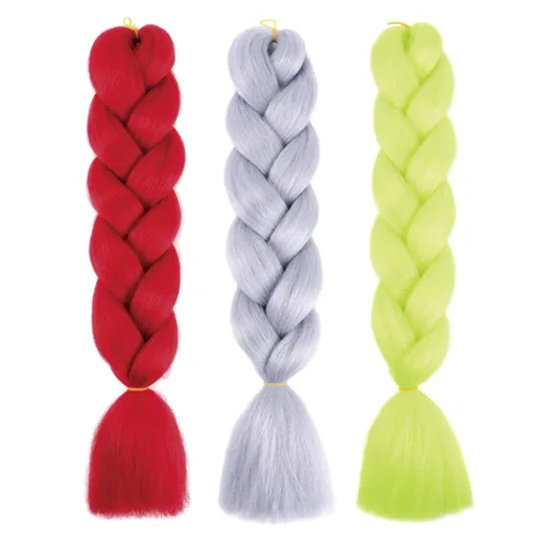 Miniatura 48 de Xiaofeng Extensiones de cabello trenzado coloridas Ombre de 61 cm, 3 unidades, trenzas Jumbo de alta temperatura para trenzas en zigzag y trenzas