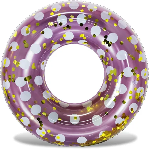 Miniatura 33 de POZA Flotador de Tubo Inflable para Piscina – Anillo de natación de confeti brillante, Tubo Inflable de Servicio Pesado Resistente a los Rayos UV Oro