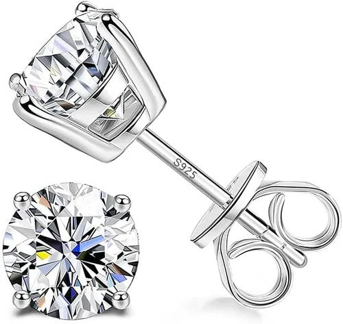 Sllaiss Aretes de plata de ley con circonita cúbica para mujeres y hombres, chapados en oro blanco de 14 quilates, aretes redondos de circonita