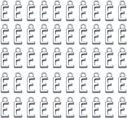 50pcs plata antigua letra E aleación colgante encantos para bricolaje joyería fabricación para collares, pulseras llaveros más, aleación, Aleación.
