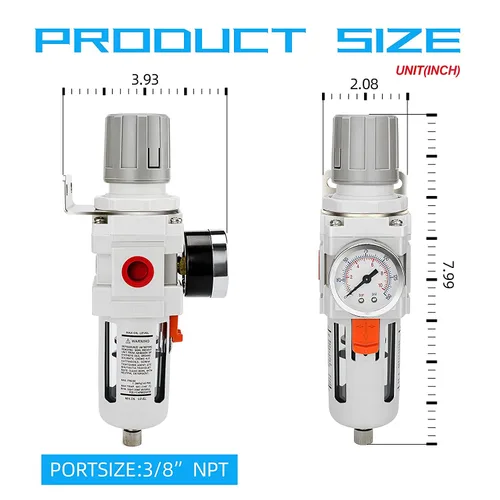 Miniatura 3 de NANPU Filtro Regulador de Aire Comprimido NPT de 3/8" Combo Piggyback, Drenaje Semi-Automático, Elemento de Latón de 5 Micrones, Tazón de Polímero