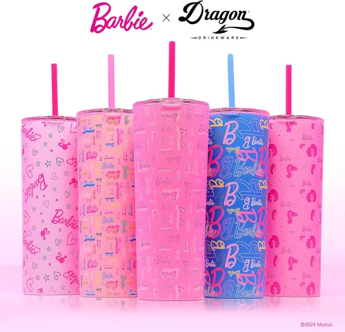 Miniatura 7 de Dragon Glassware x Barbie - Vaso térmico aislado al vacío con tapa y pajilla, vaso térmico de acero inoxidable de 24 onzas con 2 pajillas, vaso